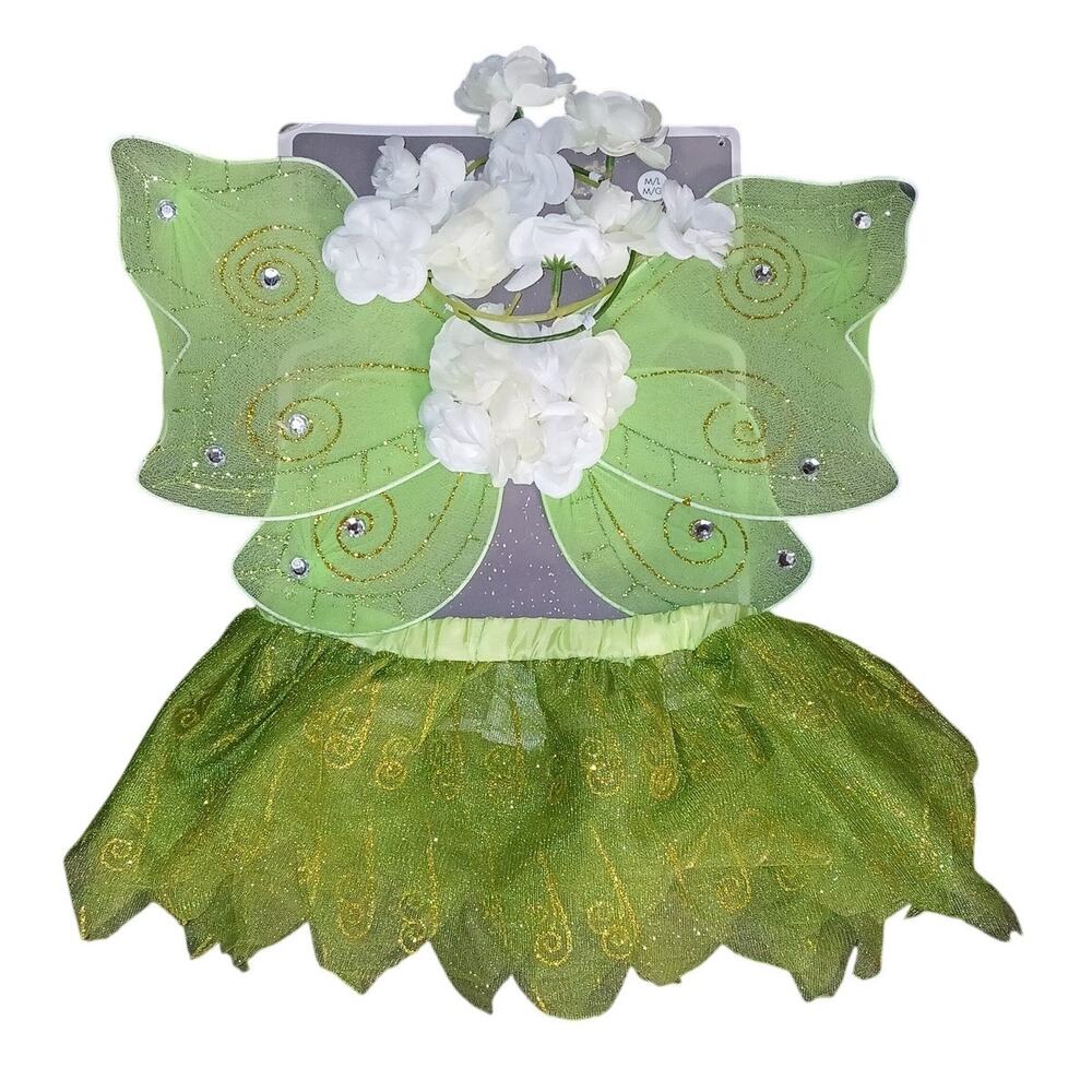 Tinkerbelle M Dog Costume Green Fairy Outfit Halloween Party Peter Pan Puppy